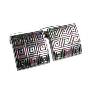 Vintage Bugatchi Cufflinks Multicolor Square Silver Tone